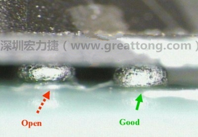 BGA錫球直徑變大，表示焊錫空焊(solder skip)