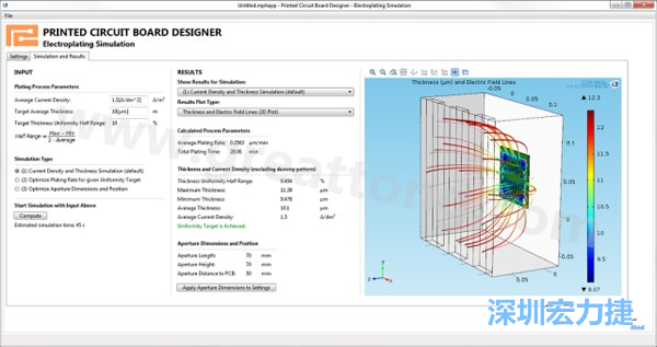 電鍍App的用戶界面。它支持PCB板設(shè)計(jì)人員上傳不同的設(shè)計(jì)，修改電鍍槽尺寸，以及加入特定尺寸的孔隙(可選)-深圳宏力捷