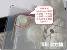 橡膠薄膜(membrane)的定位圓柱，可以用來塞入塑膠上的橢圓形孔洞，最為緊配的定位之用。