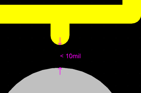 顯示每項違例的細(xì)節(jié)，本例的絲印與焊盤的間隔少于10mil.