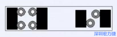 對(duì)于大尺寸的電容，比如板級(jí)濾波所用的鉭電容，推薦用圖中的安裝方法